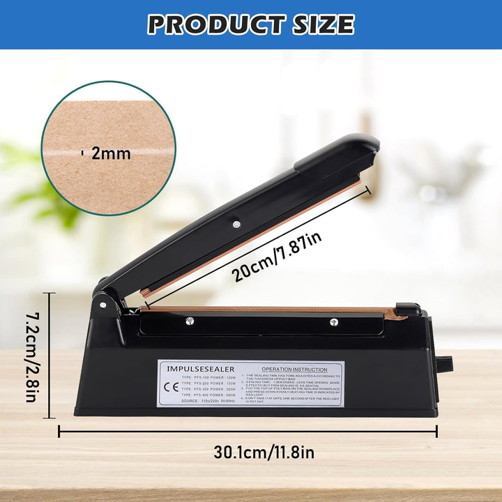Heisssiegelgerät Folienschweissgerät 200mm, Folienschweissgerät, Impulse Heat Bag Sealer, Bag Sealer