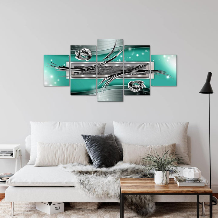 Runa Art Wandbilder Abstrakt 5 Teilig Bild auf Vlies Leinwand Deko Wohnzimmer Schlafzimmer Grau Silb