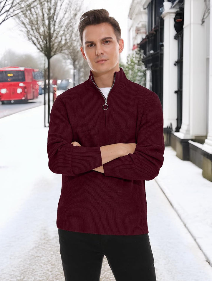 Hisir Pullover Herren Strickpullover 1/4 Zip Pulli Männer, Bequem Weich Warmer Winter Pullover für M