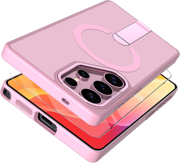 Giyer Magnetisch Handyhülle für Samsung Galaxy S24 Ultra Hülle mit Ständer Schutzfolie, Schutzhülle