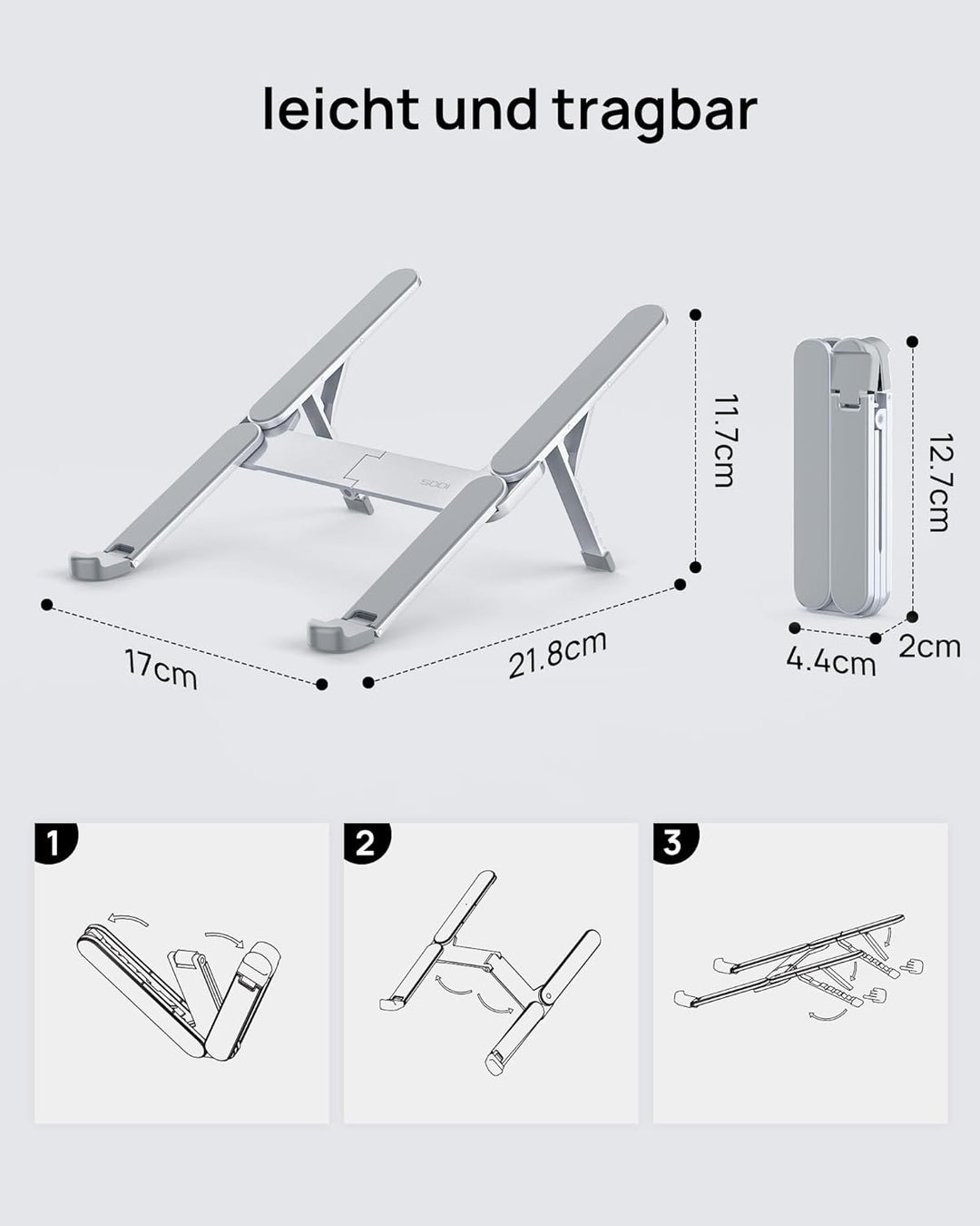 SODI Laptop Ständer, Faltbarer Aluminium Notebook Ständer, Höhenverstellbarer Laptopständer mit Belü
