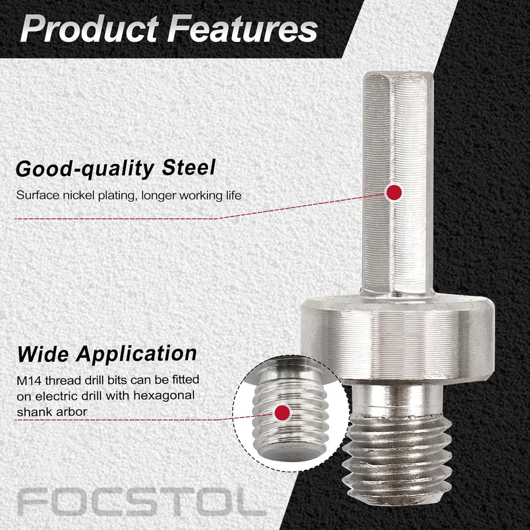 FOCSTOL Adapter für Diamant Fliesenbohrer - 2 Stück M14 Gewinde auf 10mm Sechskantschaft Adapter für