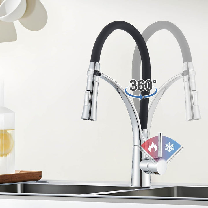 Niederdruck Armatur Küche Spültischarmatur Chrom Flexibler Schwarz 360° Drehbare mit 2 Sprühfunktion