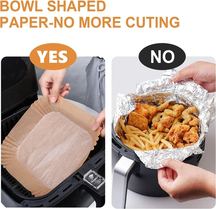AiQInu Backpapier für Heissluftfritteuse, 200 Stück 16cm BPA-frei Airfryer Backpapier Eckig Wasserdi