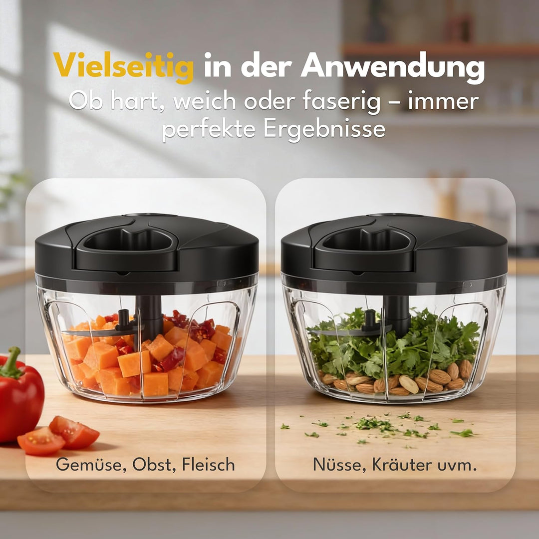LEBENLANG Gemüse & Zwiebel Zerkleinerer Manuell - 400ML & BPA-Frei | 3 Klingen Obstzerkleinerer Manu