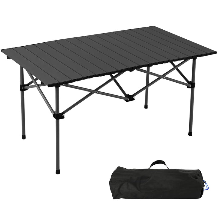 Campingtisch faltbar – Rolltisch mit aufrollbarer Tischplatte, tragbarer Klapptisch aus Stahl inkl.