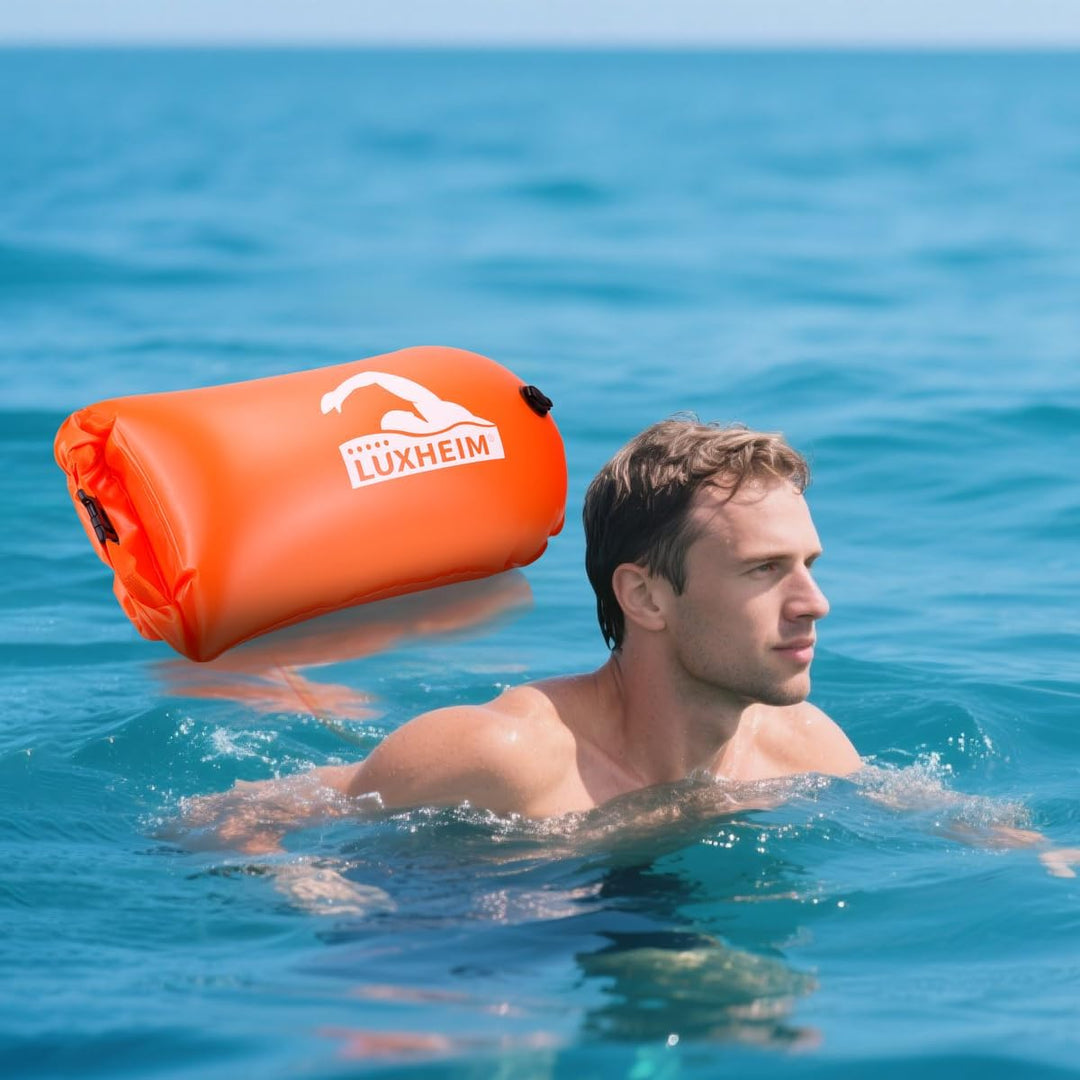28L Schwimmboje Trockensack mit Doppelairbag, Aufblasbare Schleppschwimmer Boje für Erwachsene Freiw