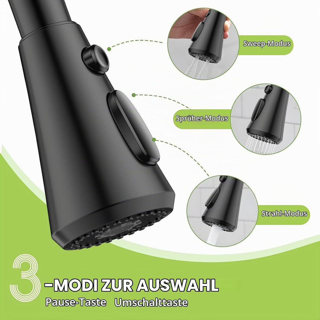 Hurran Flexibler Wasserhahn Küche mit 3 Sprühmodi, 360° Schwenkbare Küchenarmatur, Einhebelmischer a
