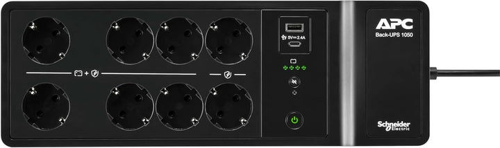 APC UPS für Zuhause, 1050VA UPS Batterie-Backup mit AVR, 8X Schuko CEE 7/3 Steckdosen, (2) USB-Ladea