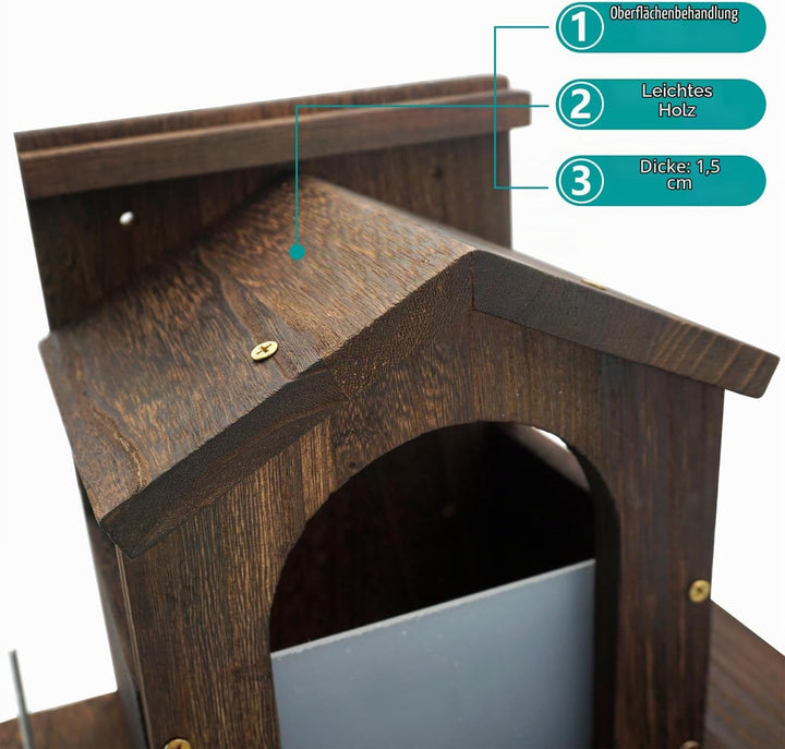 Eichhörnchen Futterautomat aus Holz mit Oberflächenbehandlung, robuste Streifenhörnchen Fütterungspl