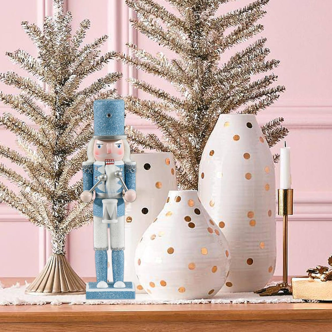 Nussknacker Weihnachtsdekor 12 Zoll Holz Nussknacker Soldat trommeln weisse und Blaue traditionelle