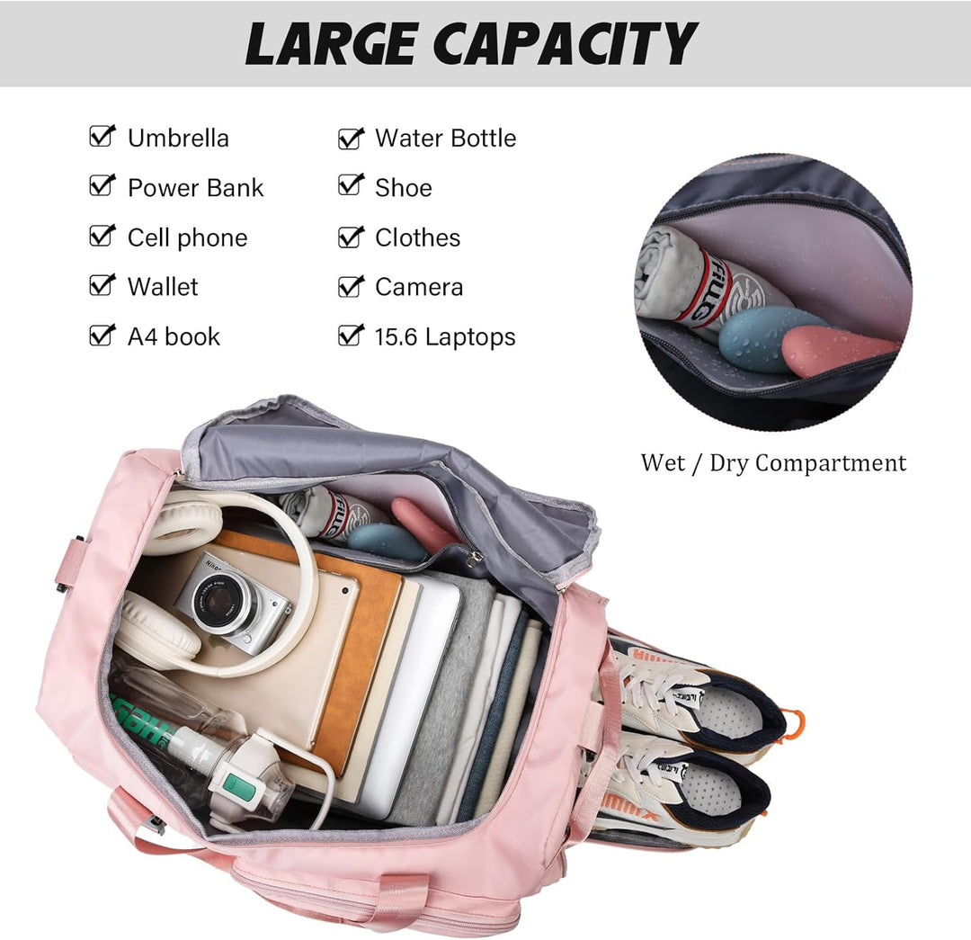 Sporttasche Damen Herren 42L Reisetasche mit Schuhfach Nassfach Wasserdicht Trainingstasche Travel D
