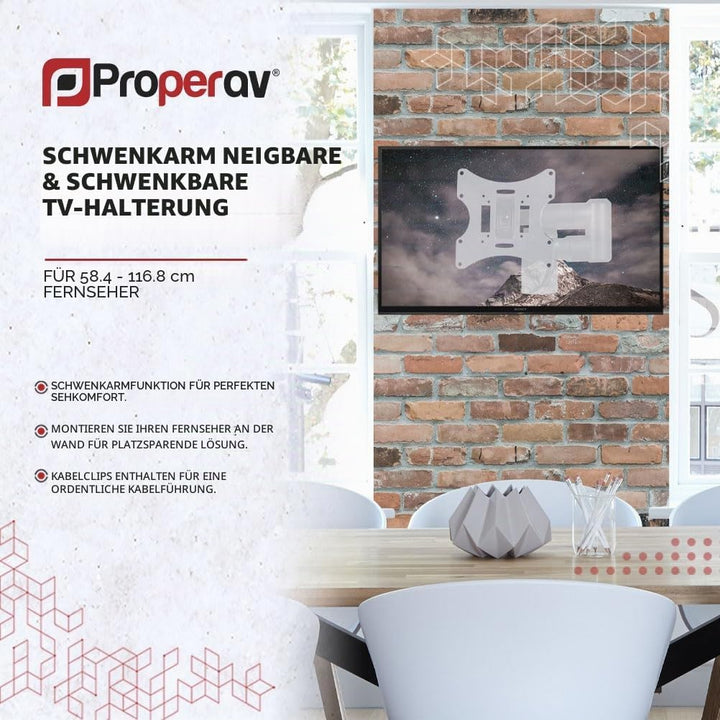 ProperAV Schwenkarm Tilt & Swivel 23-43" bis 30 kg TV-Halterung - Weiss, weiss