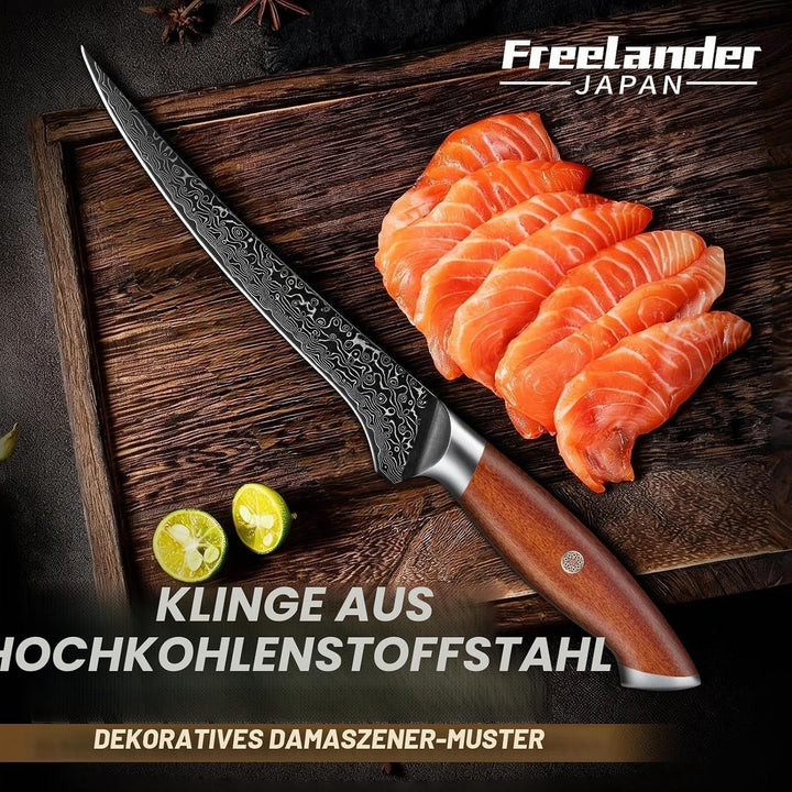 Freelander Filetiermesser Fisch Profi aus Hochkohlenstoffstahl, Scharfes Ausbeinmesser mit Ergonomis