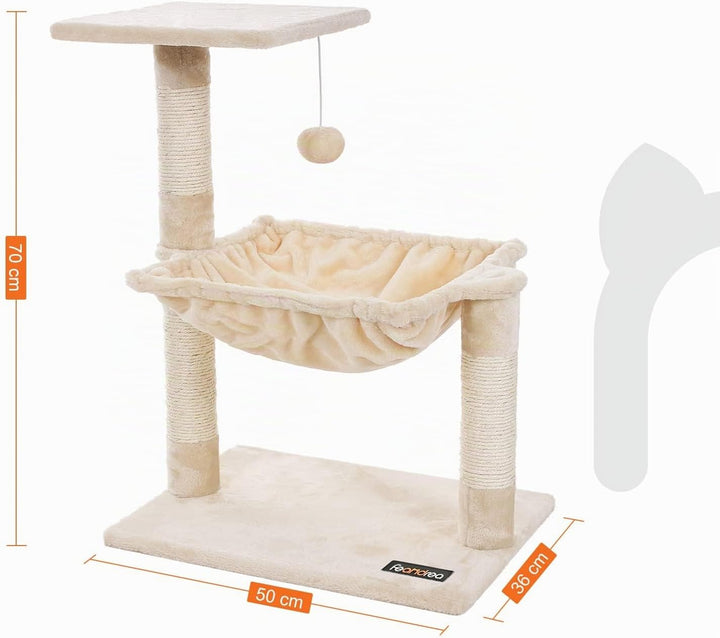 Feandrea Kletterbaum Kratzbaum mit Liegemulde 70 cm PCT82M Beige 50L x 50B x 70H cm, Beige 50L x 50B