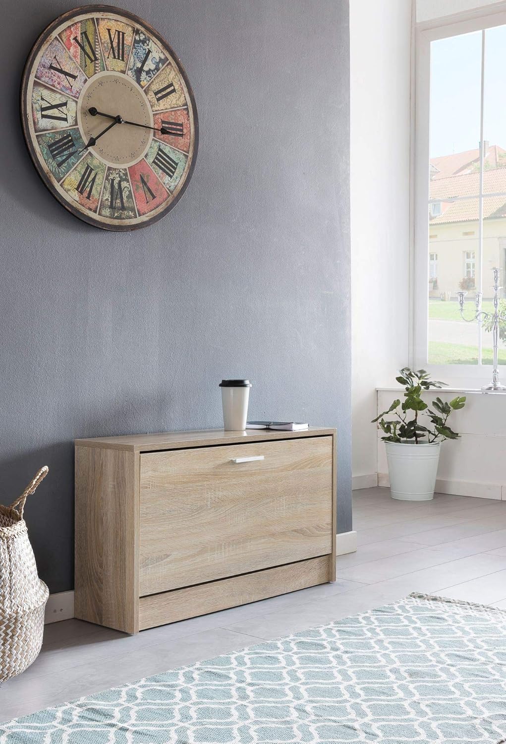 Holz Schuhkipper Bank: Kippfächer, Verstellbarer Einlegeboden, Melaminharzbeschichtung Farbe: Beige,