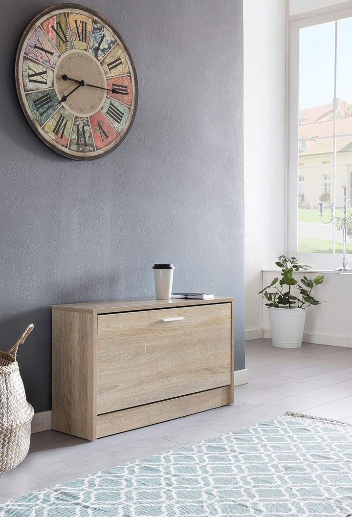 Holz Schuhkipper Bank: Kippfächer, Verstellbarer Einlegeboden, Melaminharzbeschichtung Farbe: Beige,