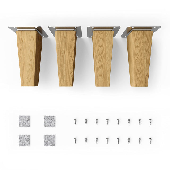 Sossai® Holz-Tischbeine - Clif Square | Öl-Finish | Höhe: 12 cm | HMF3 | eckig, konisch (gerade Ausf