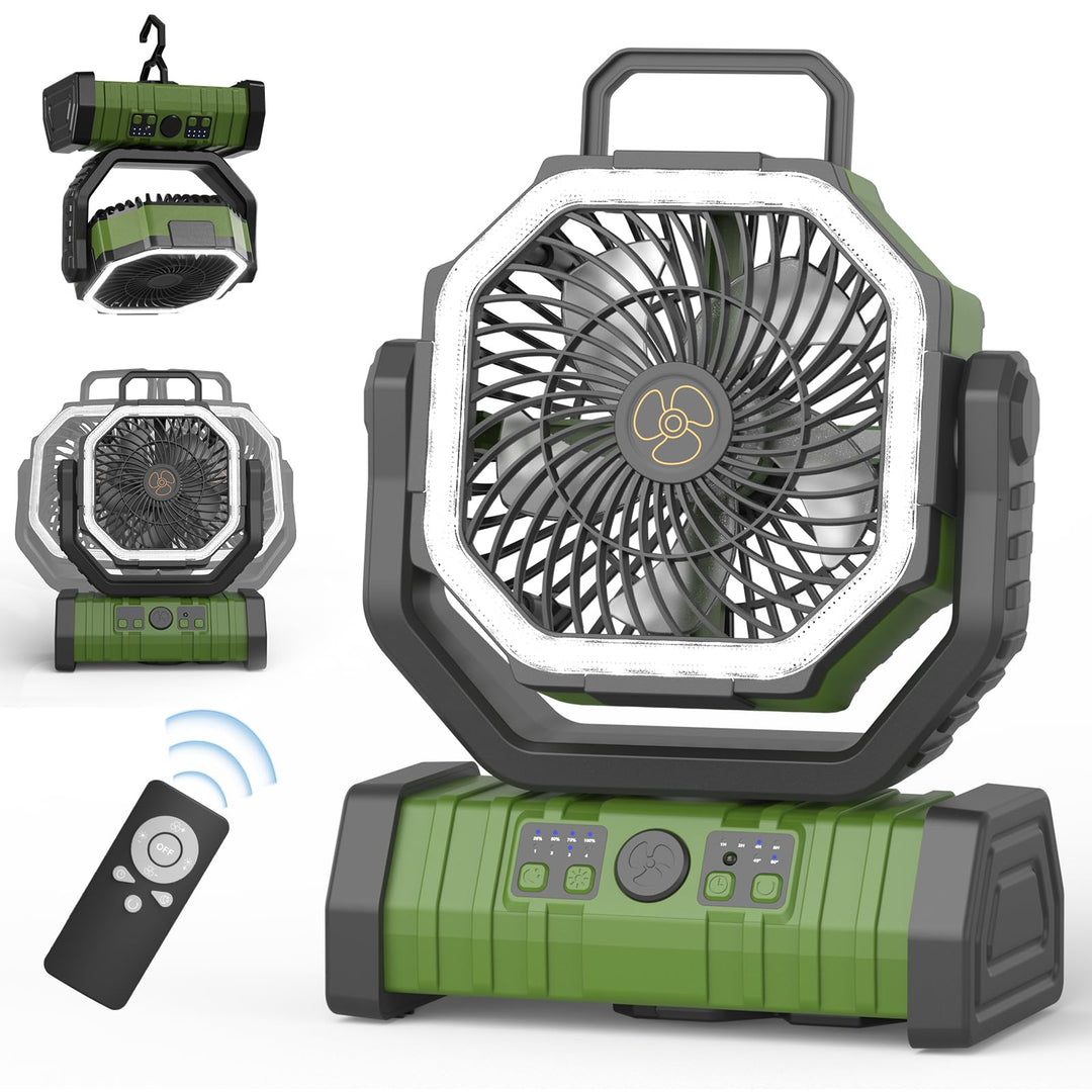 Richday Ventilator mit LED-Laterne 4 Geschwindigkeiten Camping Ventilator Leise Ventilator 20000mAh