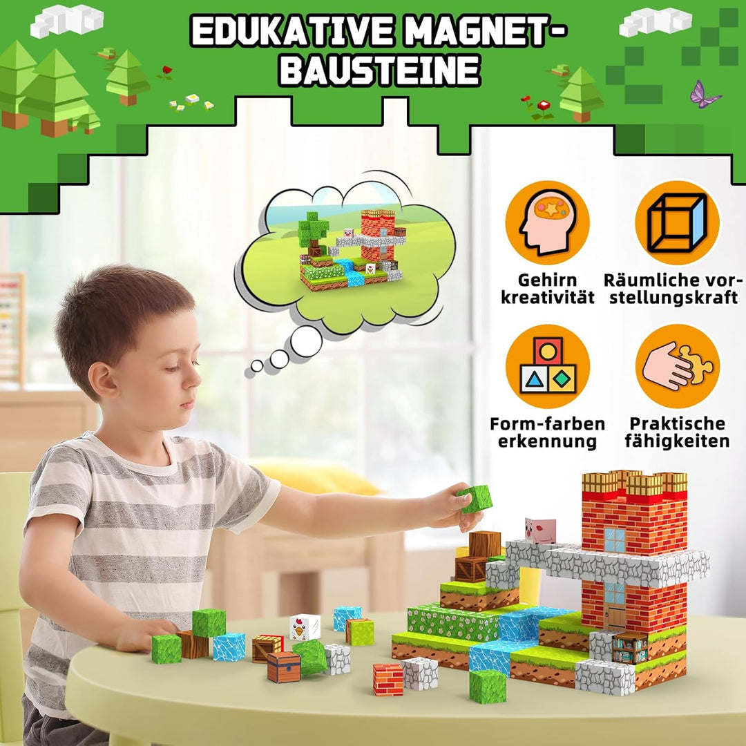 Magnetische Bausteine Blöcke 150 Stück 2 cm, Magnetic Building Blocks mit Windmühle Tiere, Magnet Ba