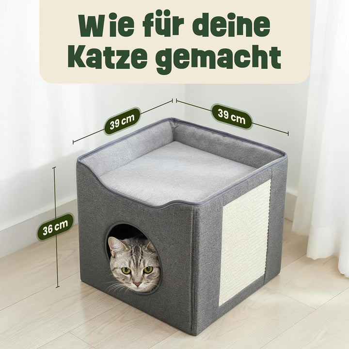 zooprinz katzenhöhle cat cave – kuschelhöhle für Katzen & grosse Katze, warmes katzenbett beige mit
