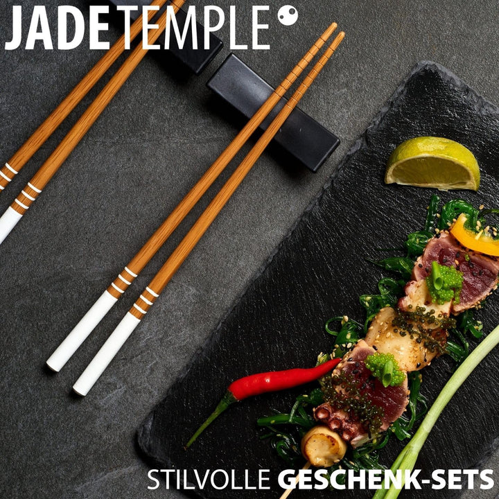 JADE TEMPLE Sushi Set für Zwei Personen - Holz, Schwarz, Schieferbrett, Schale, Bank, Essstäbchen