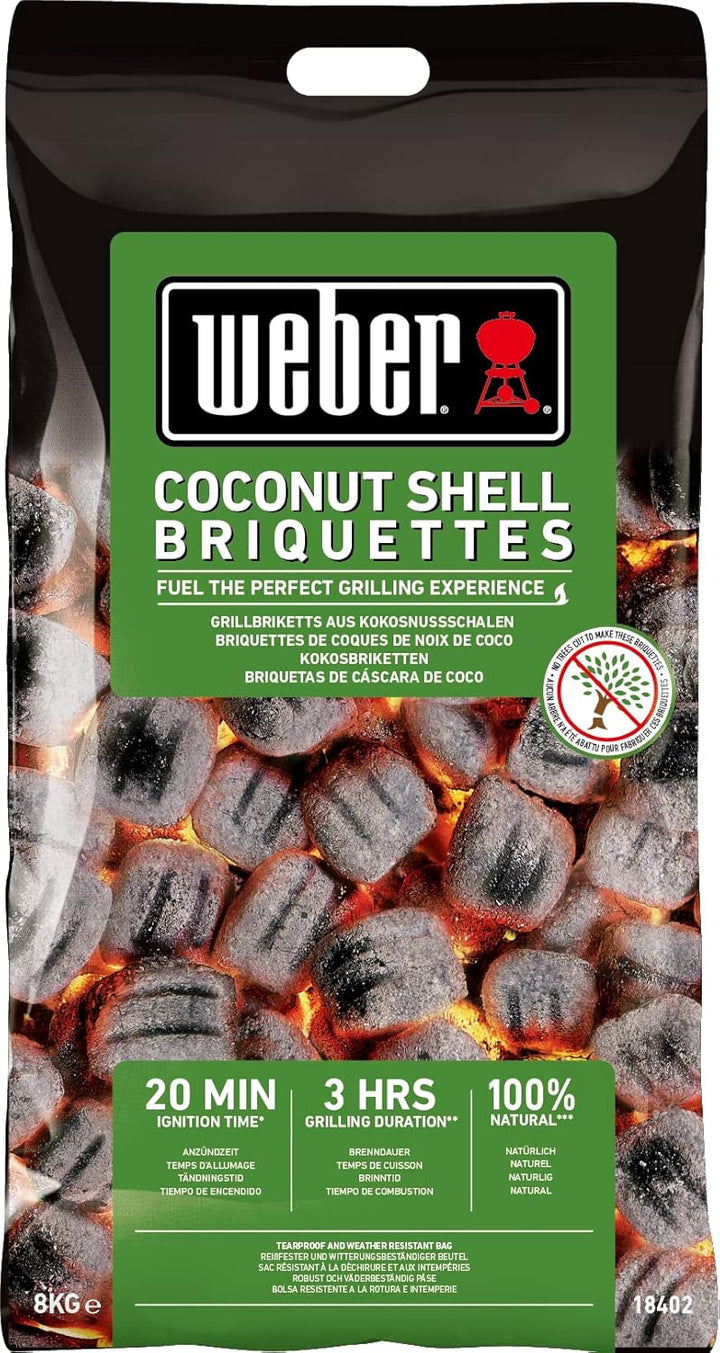 Weber Grill-Briketts aus Kokosnussschalen (8kg Sack), leistungsstark, für Lange und konstante Glut,