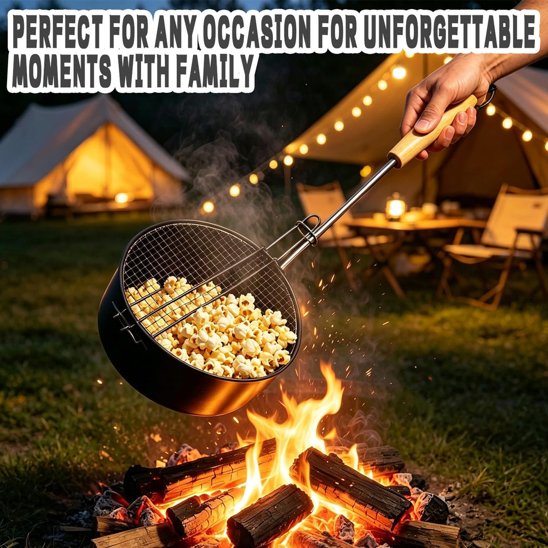 Popcorn Maker Lagerfeuer aus Hochwertigen Karbonstahl &amp; Sicherheitsgriff, Antihaft Outdoor Popcorn-P