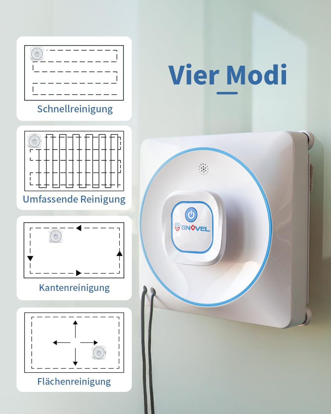 Fensterreiniger Robobot mit 8000Pa Saugkraft, 15-fach Anti-Absturz System, 4 Reinigungsmodi und Auto