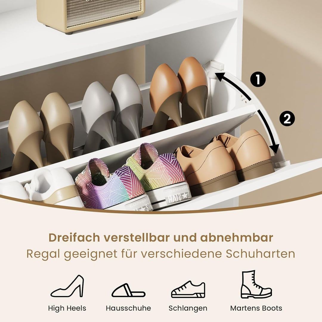 Asgolion Schuhschrank 2 Klappen, Schuhregal, offenes Fach, Schuhkommode Schuhregal mit Trennwände ve