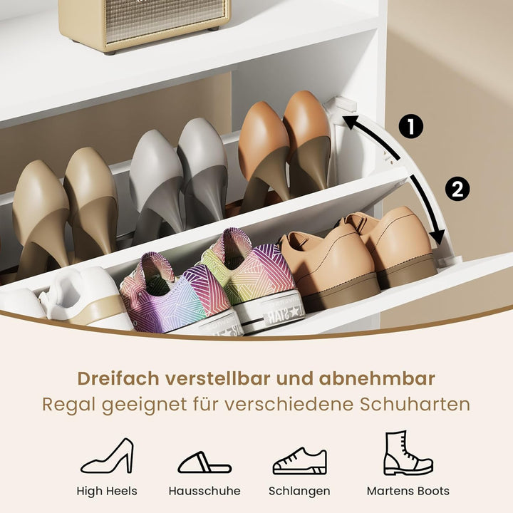 Asgolion Schuhschrank 2 Klappen, Schuhregal, offenes Fach, Schuhkommode Schuhregal mit Trennwände ve