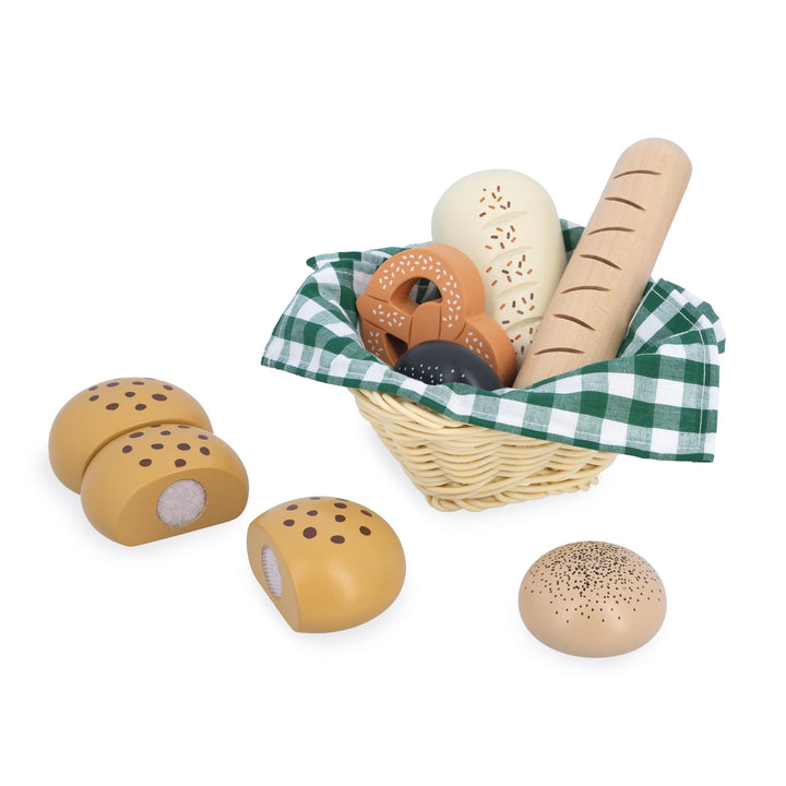 Janod - Holz Bäckereikorb - Viennoiseries Korb - 6 Realistische Dinette Zubehör - Ideale Ergänzung z