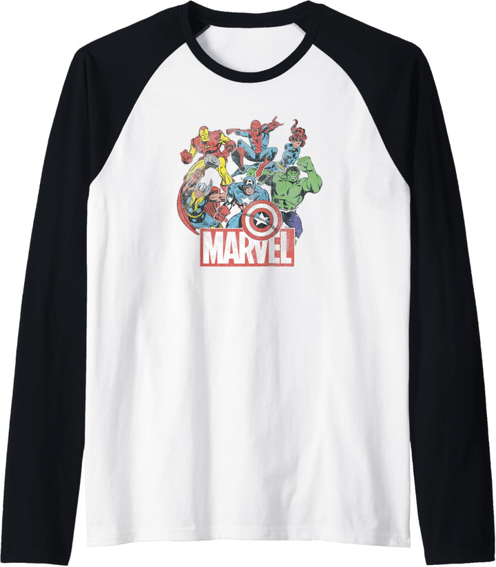Marvel Comics Retro Classic Avengers Brick Logo Raglan