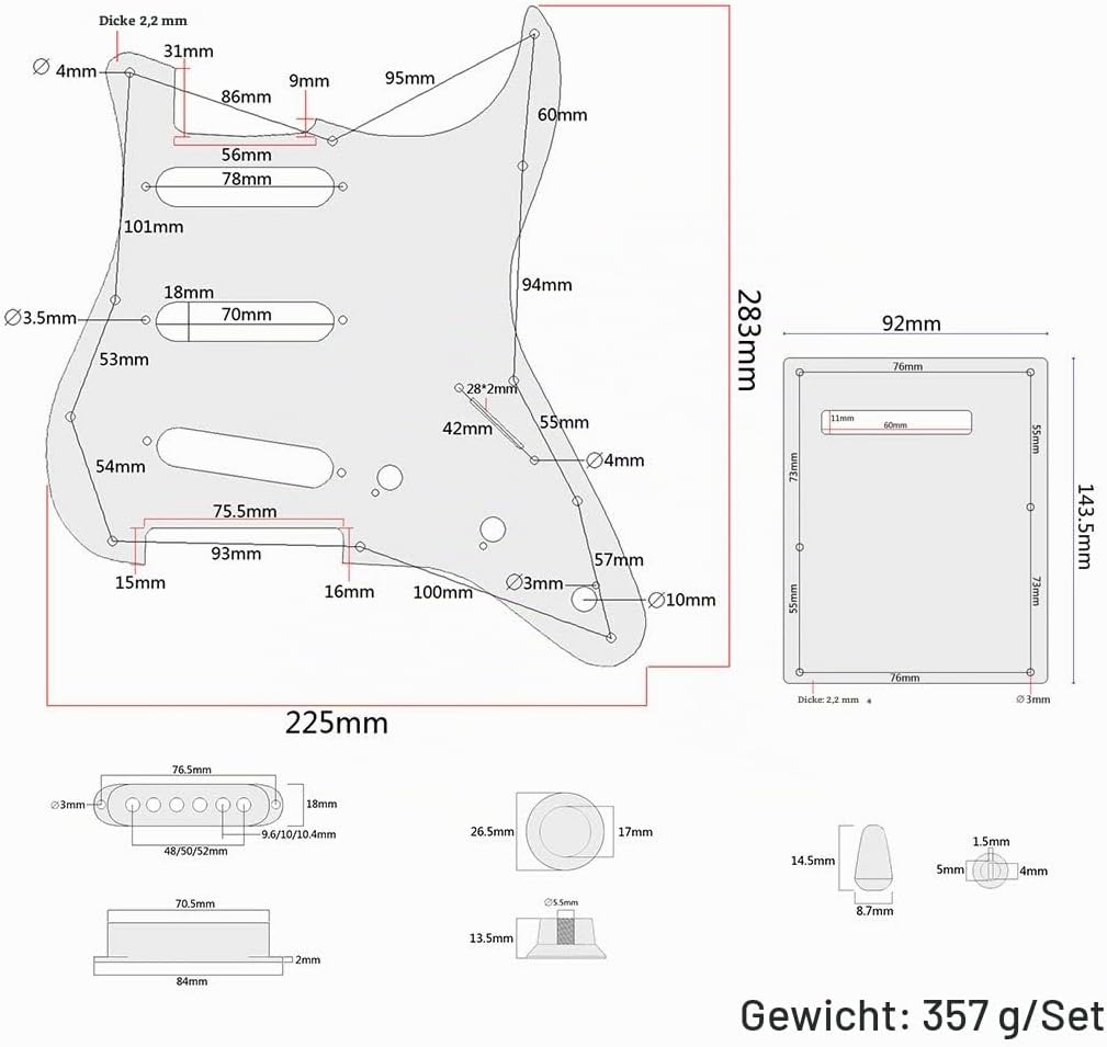 1 Satz Wired Pickups Pickguard Mit Rückenplatte DIY Für Strat E Gitarre