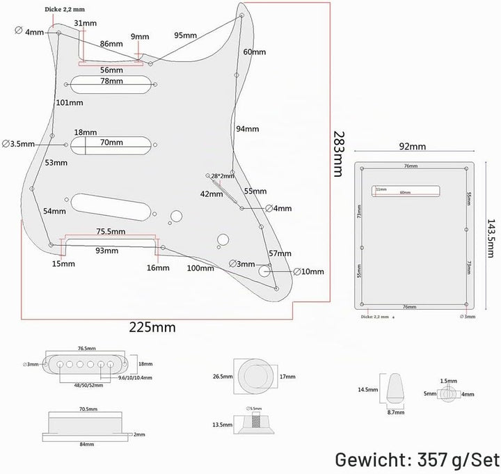 1 Satz Wired Pickups Pickguard Mit Rückenplatte DIY Für Strat E Gitarre
