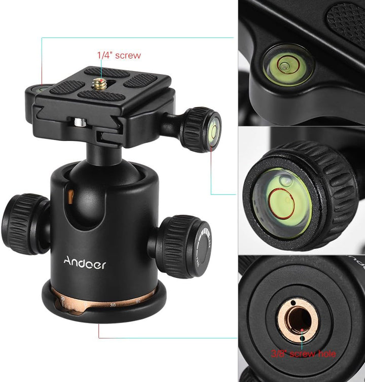 Andoer Mini Stativkopf Kugelkopf, Kamera Stativ Stativköpfe mit Schnellwechselplatte 1/4 zoll Schrau