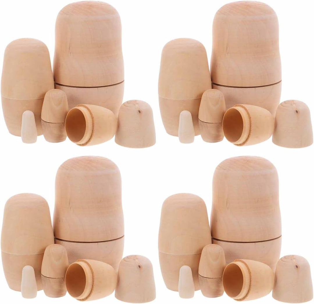 ibasenice 4er Set Unbemalte Russische Matroschka Puppen, DIY Holznistpuppen zum Bemalen, 5-stufige B