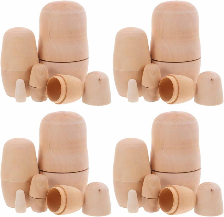 ibasenice 4er Set Unbemalte Russische Matroschka Puppen, DIY Holznistpuppen zum Bemalen, 5-stufige B