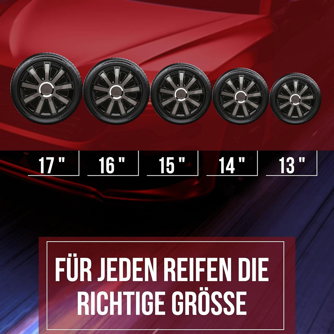 Albrecht 16 Zoll Radkappen schwarz/grau für Stahlfelgen - Flash Radzierblenden aus hochwertigem Kuns