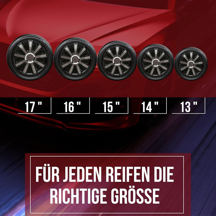 Albrecht 16 Zoll Radkappen schwarz/grau für Stahlfelgen - Flash Radzierblenden aus hochwertigem Kuns
