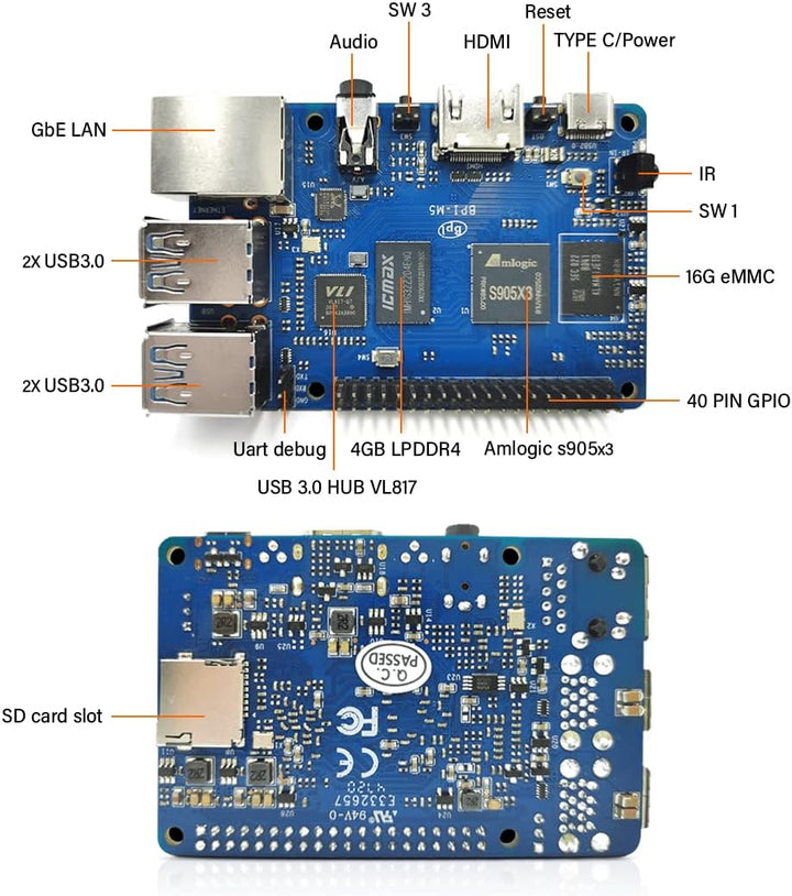 youyeetoo Banana Pi BPI-M5 Amlogic S905X3 Single Board Computer with 4GB RAM and 16G eMMC for AIOT S