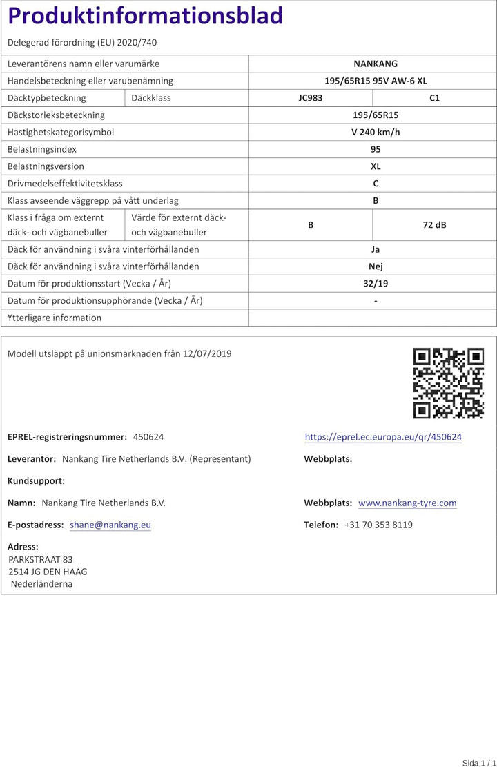 Nankang AW-6 195/65 R15 95V Ganzjahresreifen GTAM T266174 ohne Felge