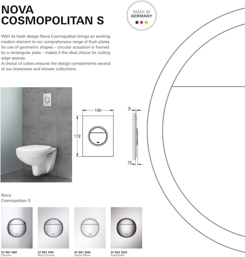 GROHE Nova Cosmopolitan S | WC- Betätigungsplatte für Rapid SL | S-Size, 130 x 172 mm, 2-Mengen- und