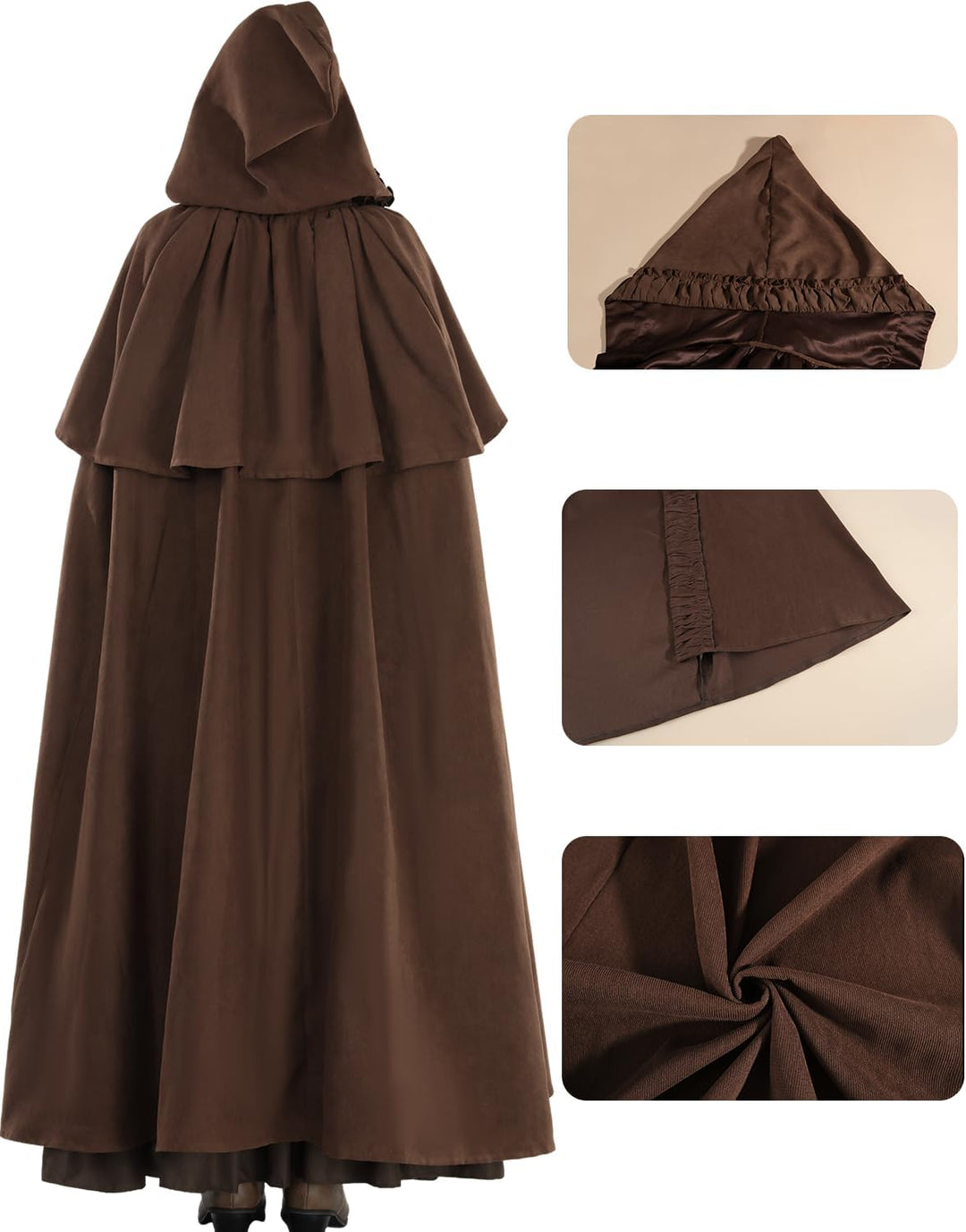Fiamll Mittelalter Umhang Damen Kapuze Mantel mit Manschette Einfarbige Trenchcoat Renaissance Vampi