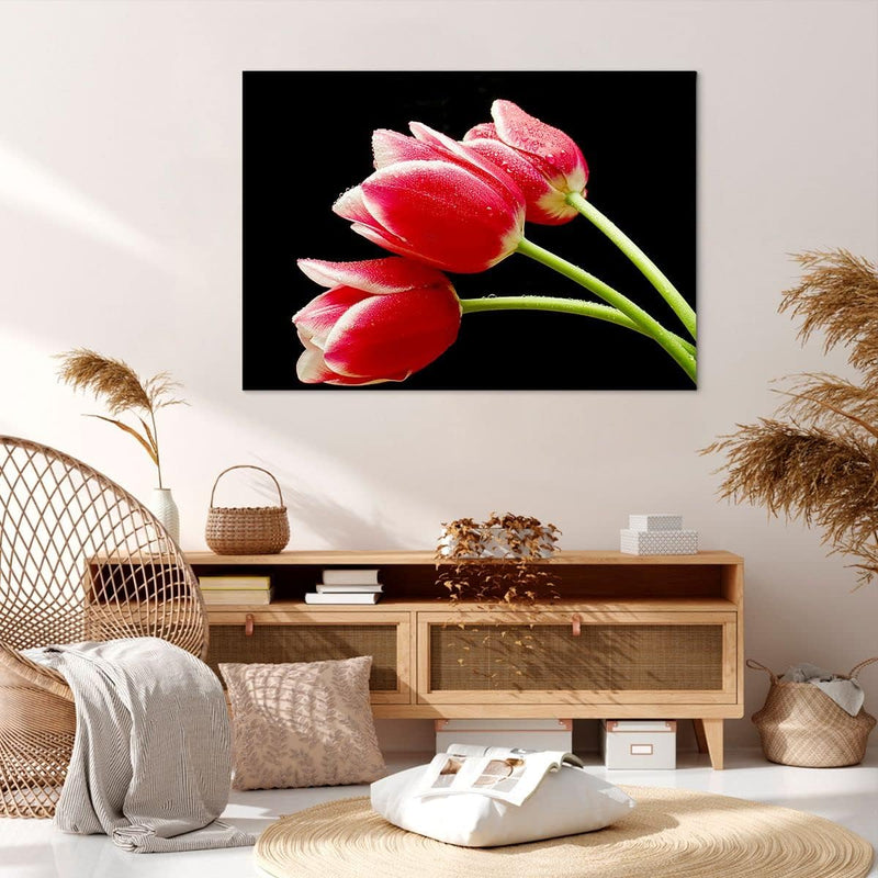 Bilder auf Leinwand 100x70cm Leinwandbild Tulpe garten blume blumenstrauss Gross Wanddeko Bild Schla