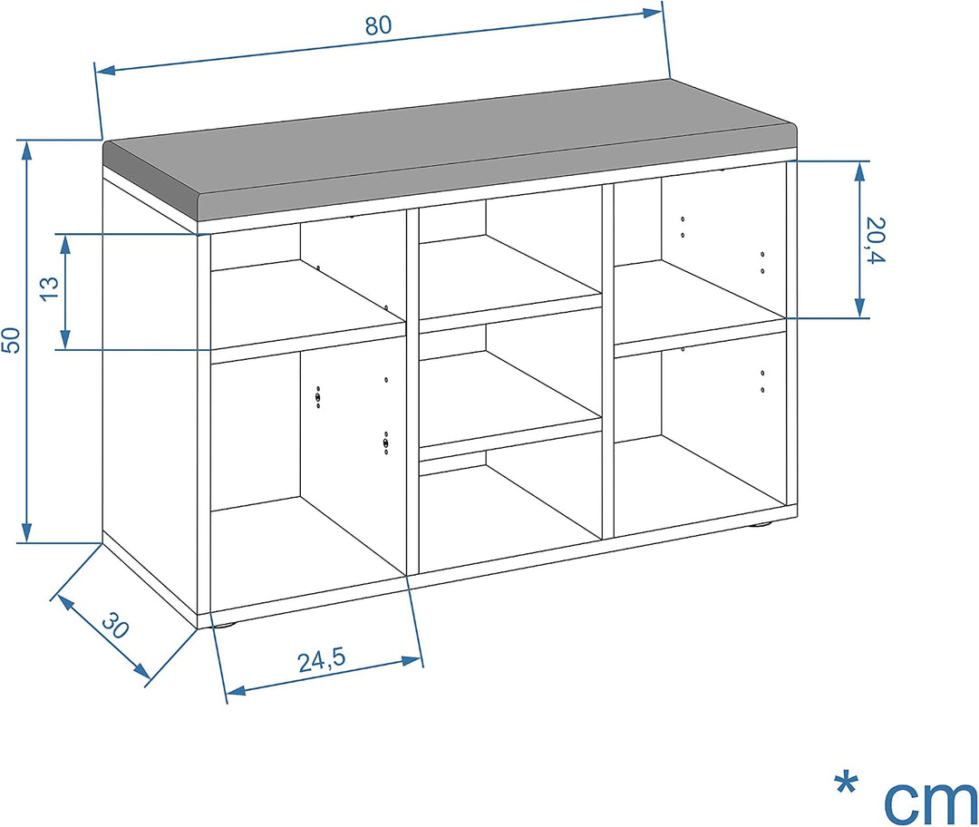 KOMTO Schuhbank mit Sitzfläche - Schuhregal Beton 80 x 50 x 30 cm Schuhschrank mit Sitzbank Flur Ban
