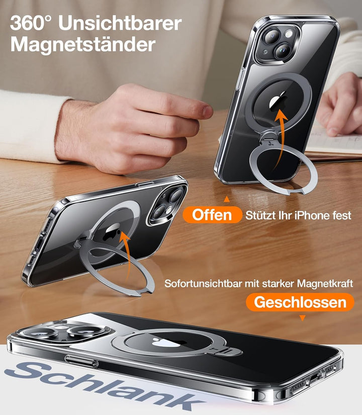 TORRAS 360° Ostand Spin für iPhone 13/iPhone 14 Hülle (Magnetischer Robust Standring) Militärschutz,