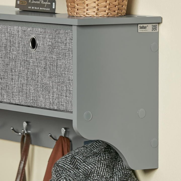 SoBuy FRG282-HG Wandgarderobe Flurgarderobe Kleiderhaken Hängeregal mit 3 Körben und 5 Haken Gardero