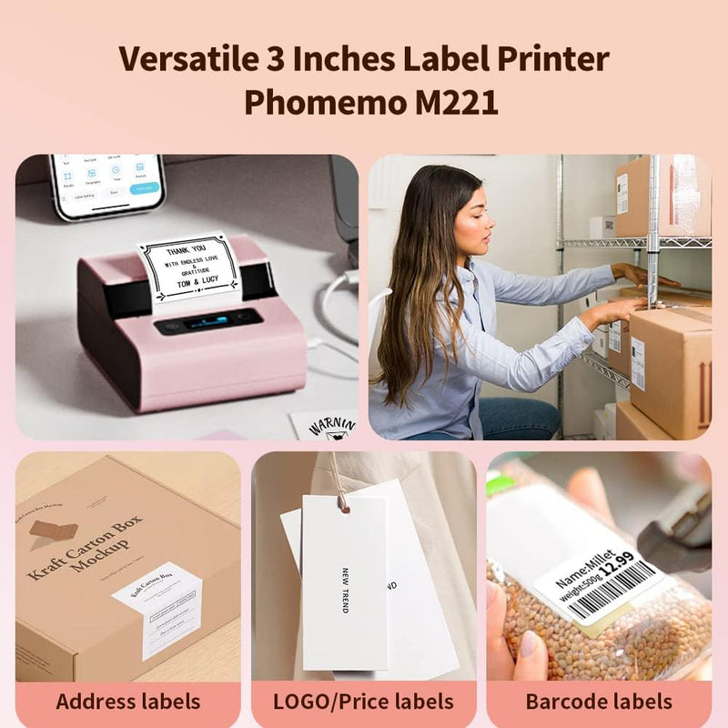 Phomemo M221 Etikettendrucker - Bluetooth Beschriftungsgerät Selbstklebend Mini Labeldrucker für Bar