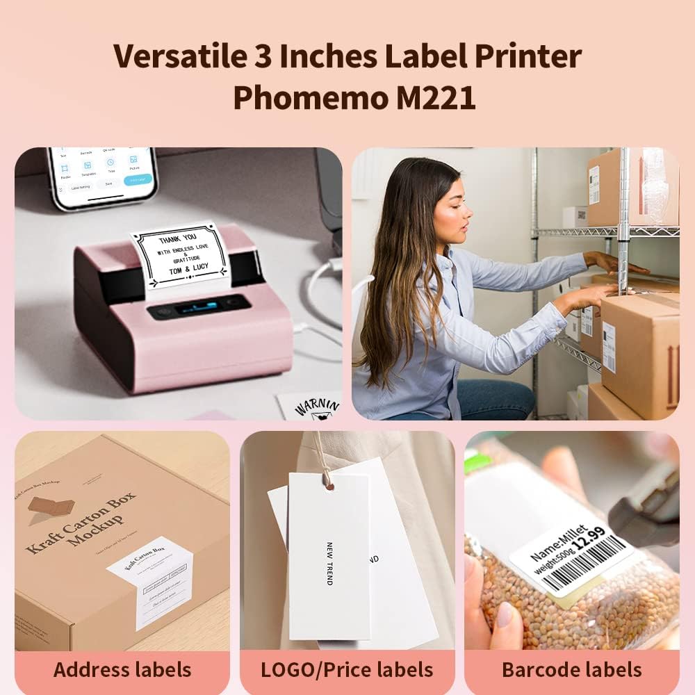 Phomemo M221 Etikettendrucker - Bluetooth Beschriftungsgerät Selbstklebend Mini Labeldrucker für Bar